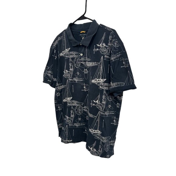Nautica Mens Polo Shirt With Sailboat Blueprint Print Navy Sz XL - Picture 3 of 8